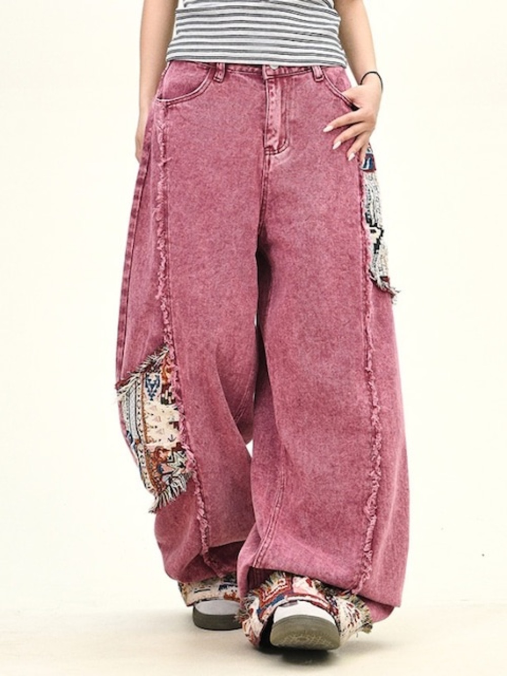 Aelfric Eden Pink Patchwork Super Baggy Barrel Jeans Size 36 NWT